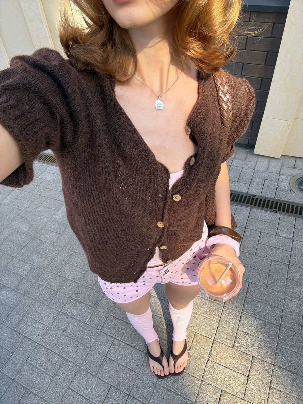 Zara Brown Puff Sleeve Casual Knit Cardigan